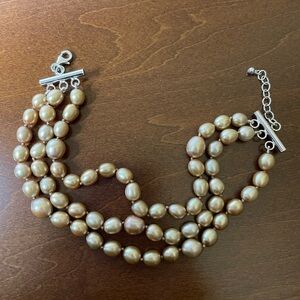 Estate Sterling Silver Champagne Pearl Three Strand Bracelet